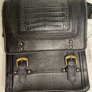 BLACK LEATHER CORRAL CAIMAN BAG SHOULDER BAG